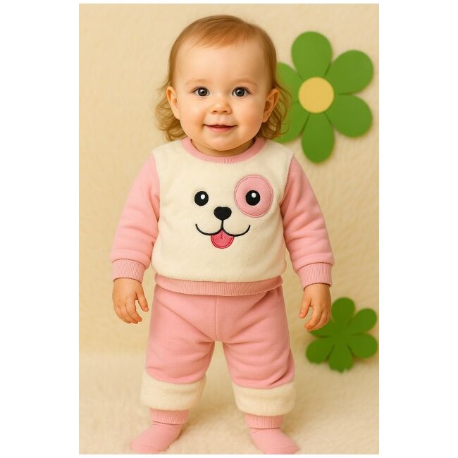 Costumas pentru fetite, roz, 2 piese cu bluza pufoasa si pantaloni comozi trmby894-1