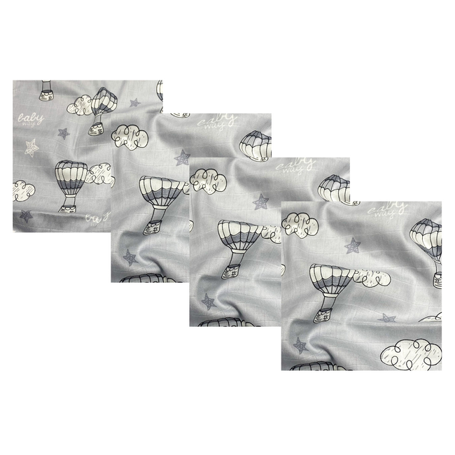 Lavete din muselina 4 buc,  40x40 cm, baloane Kreis Design