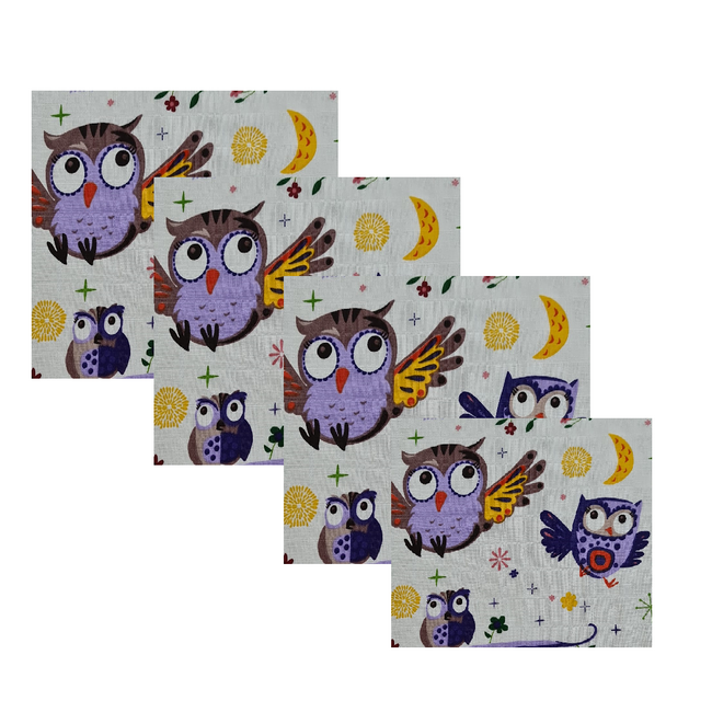 Lavete din muselina 4 buc,  40x40 cm, bufnite Kreis Design