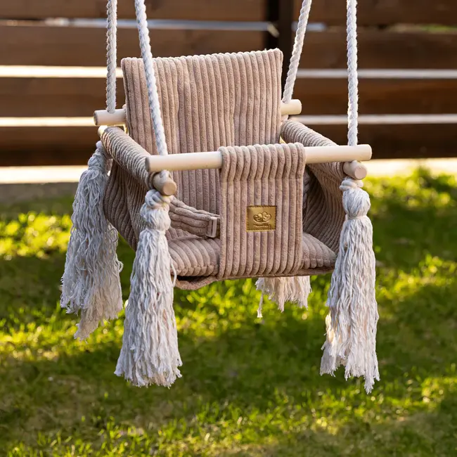 Leagan Patrat Pentru Copii Meowbaby   Square Swing Aesthetic Ecru ,   Confort, Siguranta Si Design Modern Pjbmahk86