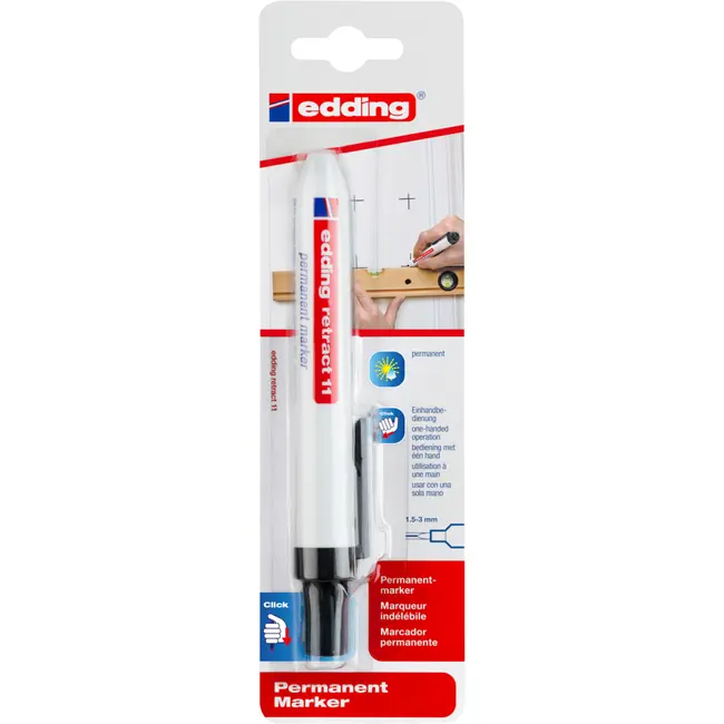 Marker permanent Edding 11, retractabil, varf rotund 1.5-3 mm, negru, blister BPTCED01100B