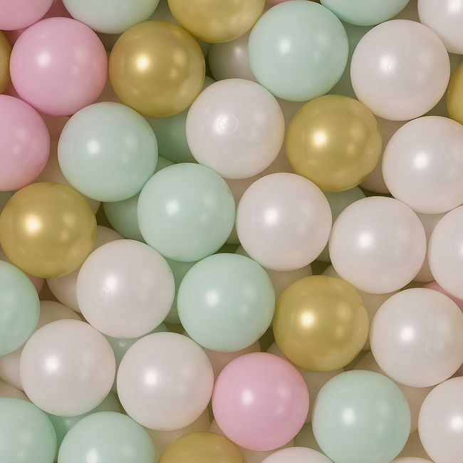 Meowbaby   Set Bile Din Plastic Pentru Centru De Joaca 7cm, 200 Buc: Perlat Alb, Gold, Roz, Mint Pjbpdww00-342