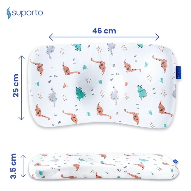 Perna Ortopedica Suporto Baby, 8-24 luni, Pentru bebelusi Impotriva Plagiocefaliei, Alba, Model Dinozauri SPTPBEDINO