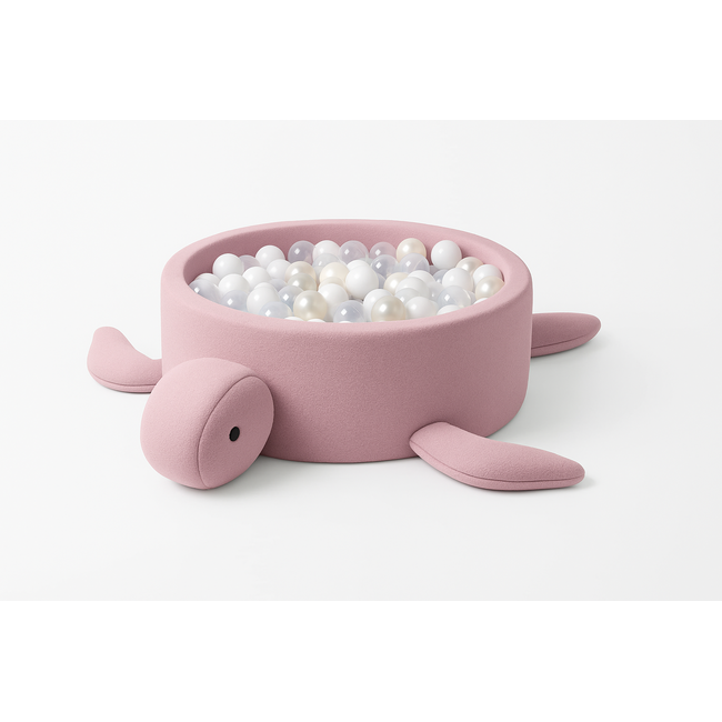 Piscina Cu Bile Boucle Pentru Copii Meowbaby   Turtle ,   Raspberry Glaze Pink, 200 Bile Incluse, Material Reciclat Certificat Oeko-tex Pjbmbsbaz21210ie-7827