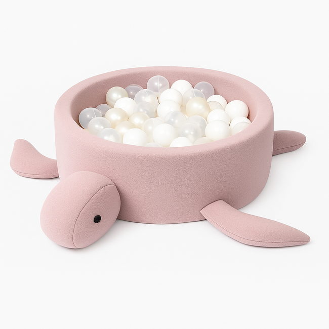 Piscina Cu Bile Boucle Pentru Copii Meowbaby   Turtle ,   Raspberry Glaze Pink, 200 Bile Incluse, Material Reciclat Certificat Oeko-tex Pjbmbsbaz21210ie-7827