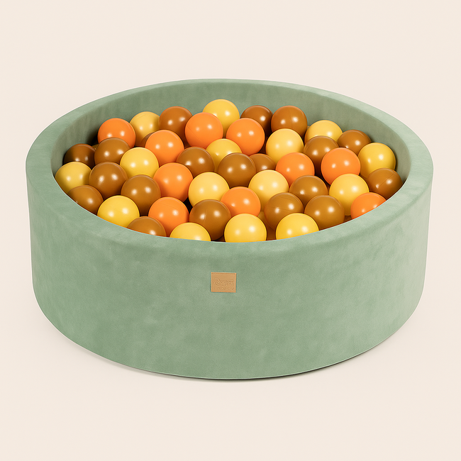 Piscina Cu Bile Rotunda Meowbaby   Velvet Sage Olive 90x30 Cm, Cu 200 Bile: Piersica   Galben Pastel   Auriu Pjbveo-zppyg002