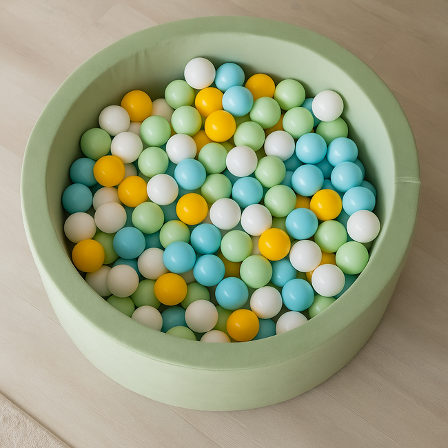 Piscina Cu Bile Rotunda Meowbaby   Velvet Sage Olive 90x30 Cm, Cu 200 Bile: Verde Deschis, Baby Blue, Alb, Galben Pjbveo-zpbn002