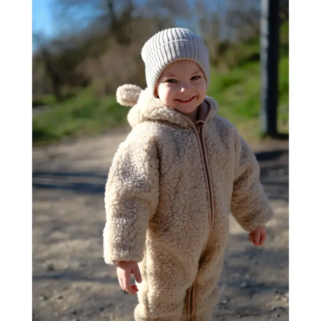 Salopeta Din Lana Merinos Pentru Bebelusi ,   Biscuit (bej Deschis)  Caldura Naturala , Zursulet De Plus,   0-6 Luni Pjbc5849