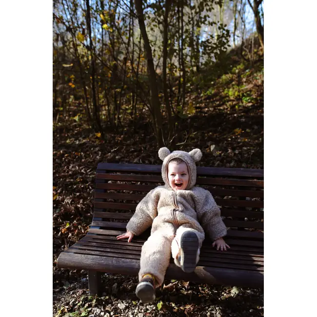 Salopeta Din Lana Merinos Pentru Bebelusi ,   Biscuit (bej Deschis)  Caldura Naturala , Zursulet De Plus,   6-18 Luni Pjbc3265