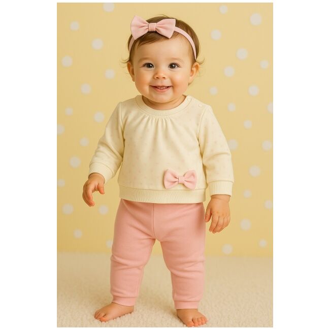 Set bebelusi cu bluzita ivoire cu fundita si pantaloni roz trmdy1021