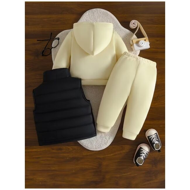 Set bebelusi cu ursulet - bluza cu gluga + pantaloni + vesta matlasata mbtu136