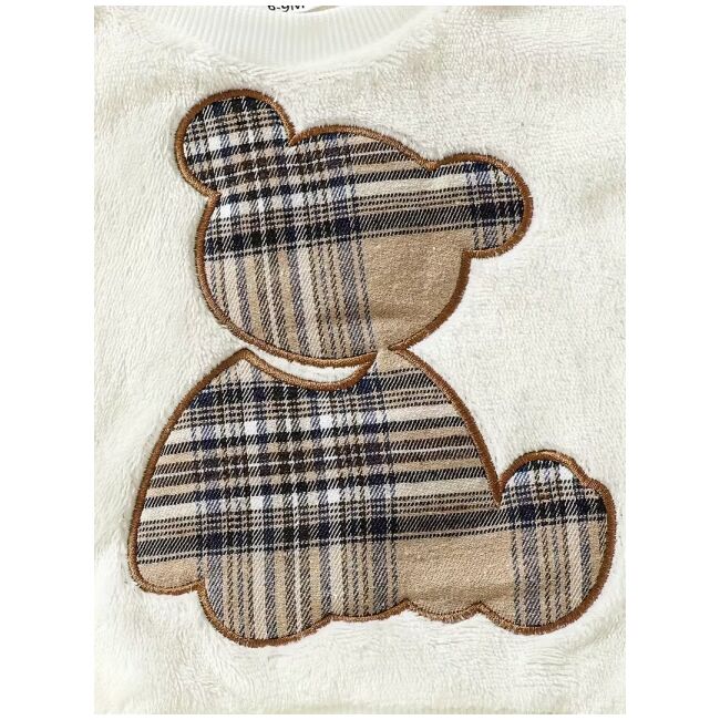 Set bebelusi cu ursulet si detalii in carouri – bluza + pantaloni, moale si calduros mbtu138