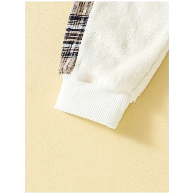 Set bebelusi cu ursulet si detalii in carouri – bluza + pantaloni, moale si calduros mbtu138