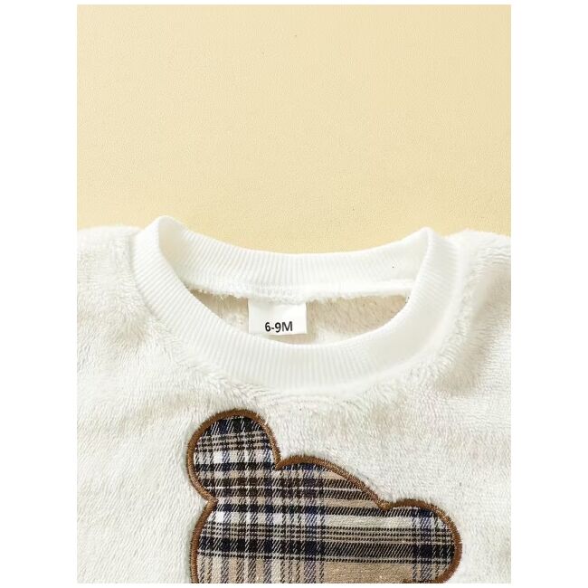 Set bebelusi cu ursulet si detalii in carouri – bluza + pantaloni, moale si calduros mbtu138