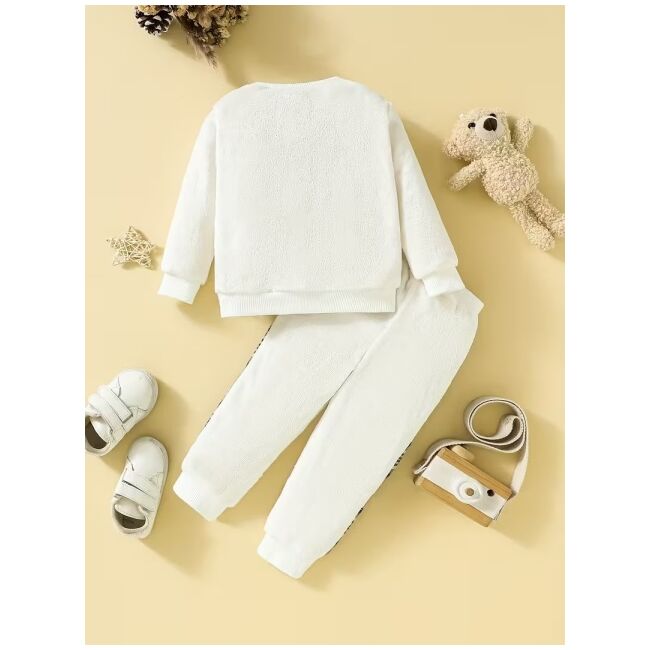 Set bebelusi cu ursulet si detalii in carouri – bluza + pantaloni, moale si calduros mbtu138