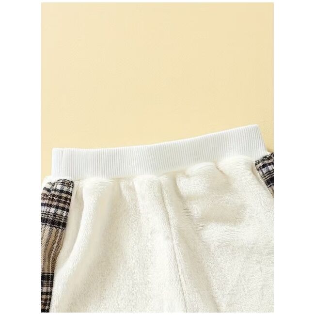 Set bebelusi cu ursulet si detalii in carouri – bluza + pantaloni, moale si calduros mbtu138