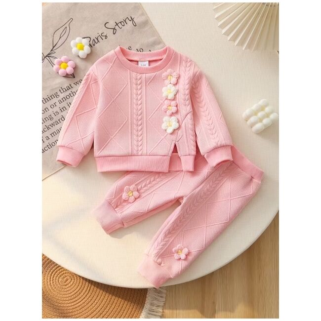 Set bebelusi roz cu floricele – bluza si pantaloni, moale si confortabil mbtu135