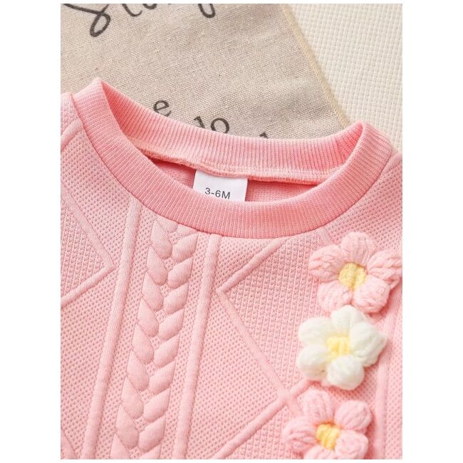 Set bebelusi roz cu floricele – bluza si pantaloni, moale si confortabil mbtu135