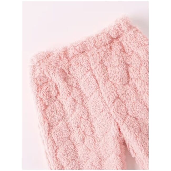 Set pufos bebelusi roz cu ursulet si fundita – bluza si pantaloni, calduros pentru sezonul rece mbtu137