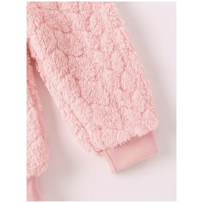 Set pufos bebelusi roz cu ursulet si fundita – bluza si pantaloni, calduros pentru sezonul rece mbtu137