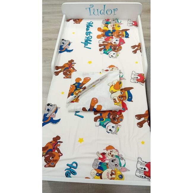 Lenjerie pat 3 piese copii 2-12 ani Paw Patrol Alb pentru saltele 160x80 ASC6427968007225