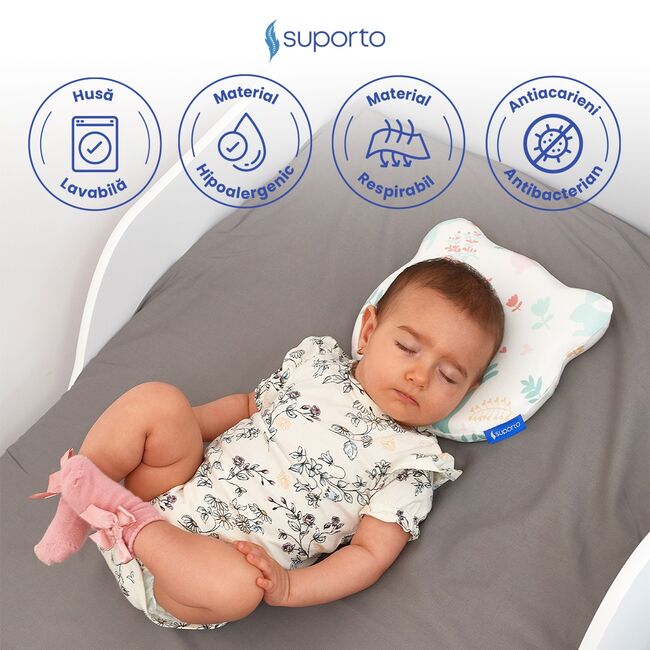 HUSA de schimb / Fata de perna - pentru Perna Bebelus Suporto Ursulet impotriva Plagiocefaliei - Bumbac 100%, Alba, Model cu Iepurasi SPTHPBE2ALB