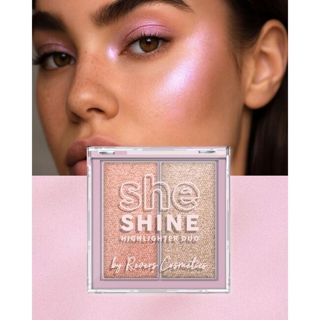 Paleta iluminator Duo She Shine 03 Pink Gleam, Revers, 7,2 g