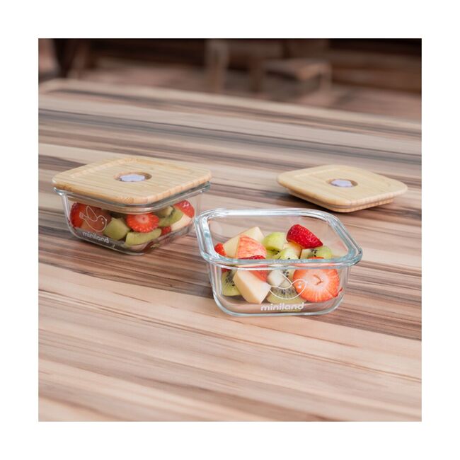 Set 2 recipiente sticla cu capac din bambus Miniland Chick FSC100% TNA89544