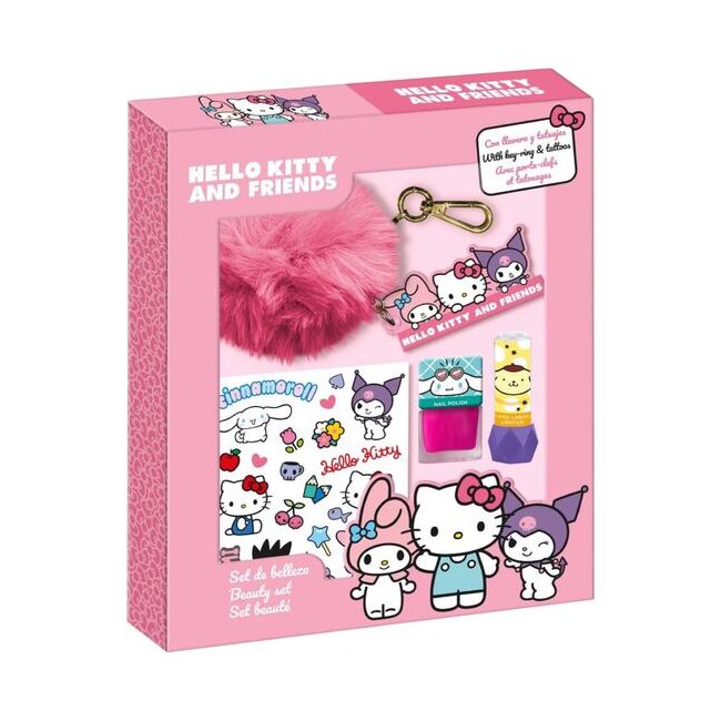 Set cosmetic machiaj si accesorii Hello Kitty & friends cu breloc pompom 4058