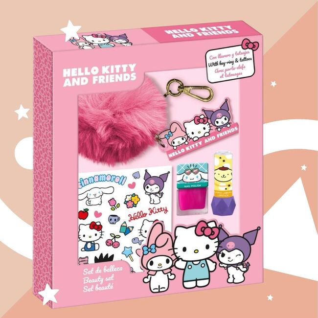 Set cosmetic machiaj si accesorii Hello Kitty & friends cu breloc pompom 4058