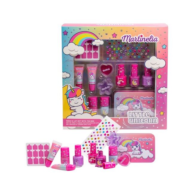 Set unghii și buze cu cutie metalică Little Unicorn, Martinelia, 85499