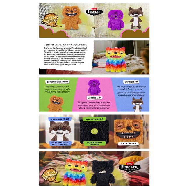 Fuggler - Jucarie de plus, 23 cm - Ciudateii cu fata de part, Munch Munch – Black long BKF15728A