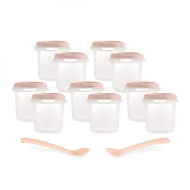 Set 10 recipiente ermetice gradate cu 2 lingurite Miniland Candy 200 ml TNA89523