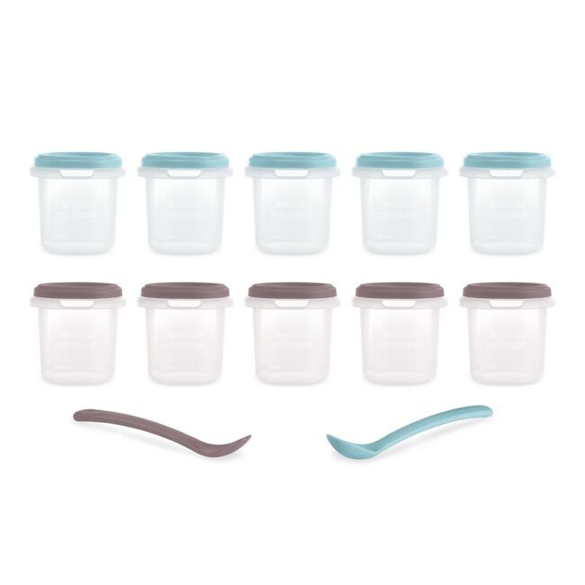 Set 10 recipiente ermetice gradate cu 2 lingurite Miniland Terra 200 ml TNA89568