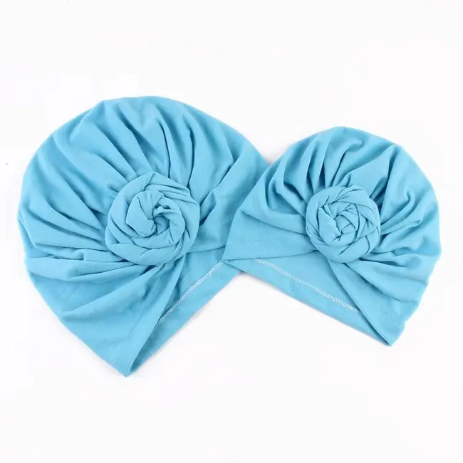 Set turbane mama-copil cu pampoane, bleu JEMdrl_set2turbB