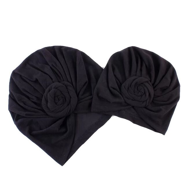 Set turbane mama-copil cu pampoane, negru JEMdrl_set2turbN