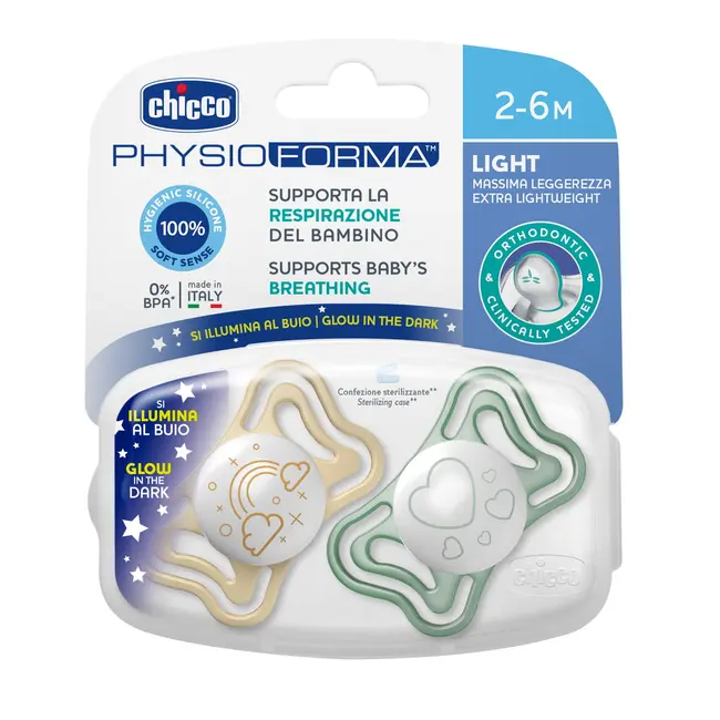 Suzeta Chicco PhysioForma Light Glow, 2bucati, unisex, 2-6luni CHC7103741-7