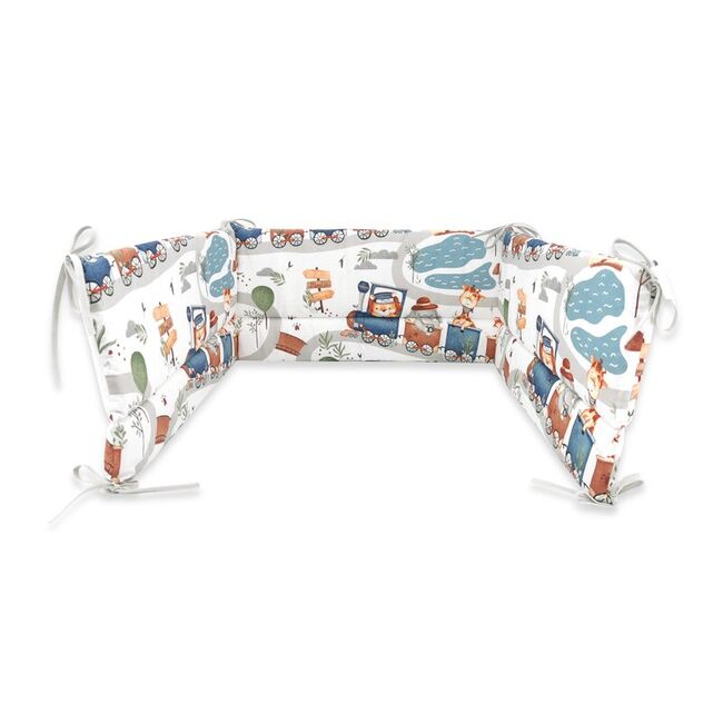 Aparatoare pentru patut, MimiNu, Din bumbac certificat Oeko Tex Standard 100, 180x30 cm, Cu panglici, Design, Zoo in train BYN6426972029315
