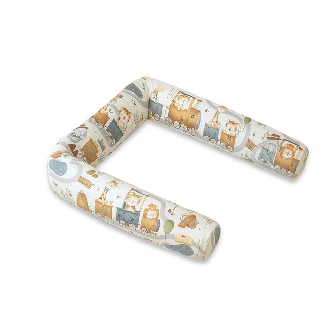 Aparatoare pentru patut, MimiNu, Tip rulou, Cu husa detasabila, Lungime 180 cm, Din bumbac certificat Oeko Tex Standard 100, Design, Zoo in train BYN6426972029421