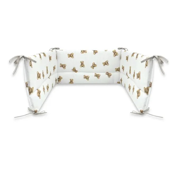 Aparatoare pentru patut, Qmini, Din bumbac certificat Oeko Tex Standard 100, 180x30 cm, Cu panglici, Teddy Toys BYN6426972029544