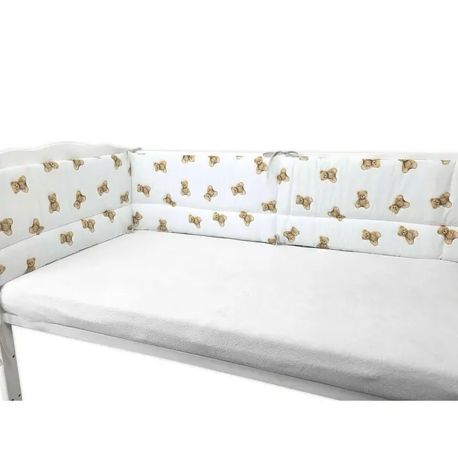 Aparatoare pentru patut, Qmini, Din bumbac certificat Oeko Tex Standard 100, 180x30 cm, Cu panglici, Teddy Toys BYN6426972029544