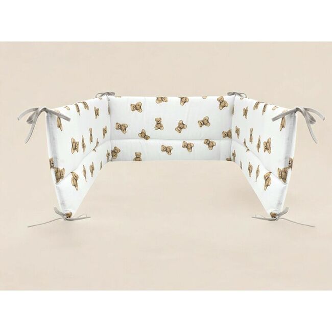 Aparatoare pentru patut, Qmini, Din bumbac certificat Oeko Tex Standard 100, 180x30 cm, Cu panglici, Teddy Toys BYN6426972029544