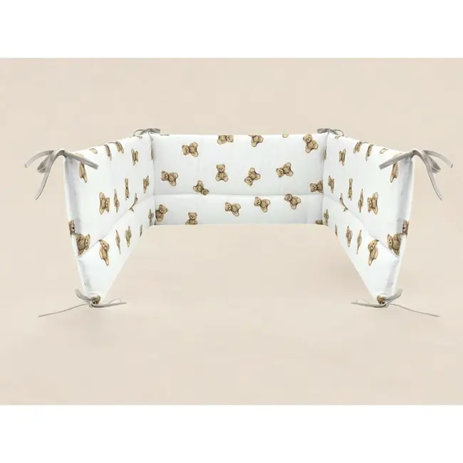 Aparatoare pentru patut, Qmini, Din bumbac certificat Oeko Tex Standard 100, 180x30 cm, Cu panglici, Teddy Toys BYN6426972029544