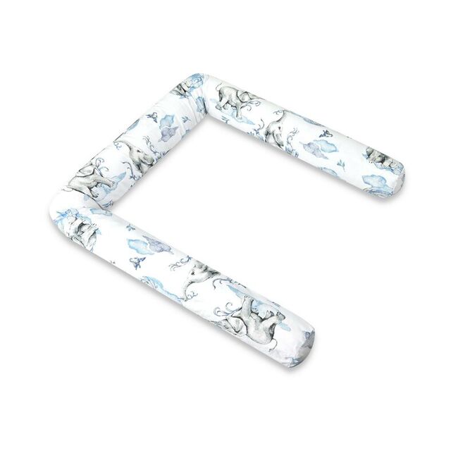 Aparatoare pentru patut, Qmini, Tip rulou, Cu husa detasabila, Lungime 180 cm, Din bumbac certificat Oeko Tex Standard 100, Elephants on Rainbow Blue BYN6426972029667