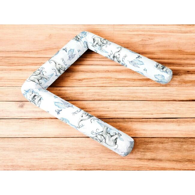 Aparatoare pentru patut, Qmini, Tip rulou, Cu husa detasabila, Lungime 180 cm, Din bumbac certificat Oeko Tex Standard 100, Elephants on Rainbow Blue BYN6426972029667