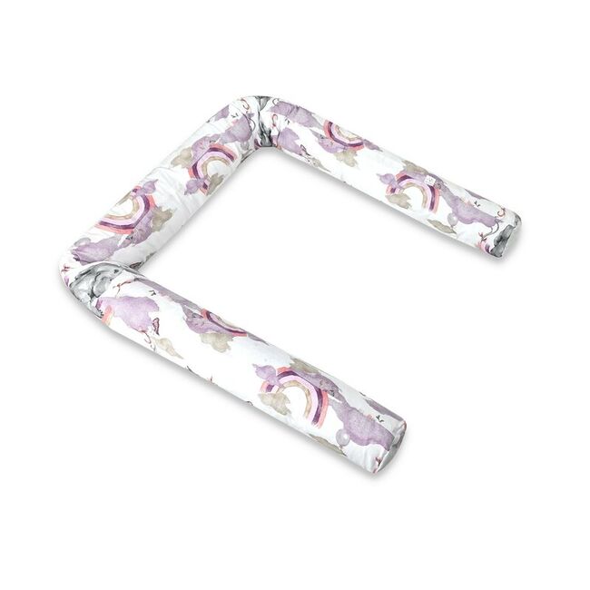 Aparatoare pentru patut, Qmini, Tip rulou, Cu husa detasabila, Lungime 180 cm, Din bumbac certificat Oeko Tex Standard 100, Elephants on Rainbow Pink BYN6426972029650