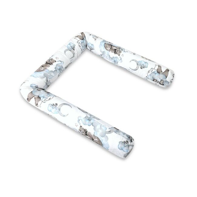 Aparatoare pentru patut, Qmini, Tip rulou, Cu husa detasabila, Lungime 180 cm, Din bumbac certificat Oeko Tex Standard 100, Teddy Bear and Friends Blue BYN6426972029636