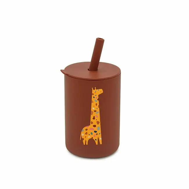 Cana din silicon, Bocioland, Cu pai, 150 ml, Fara BPA, 6 luni+, Giraffe BYNBOC0450