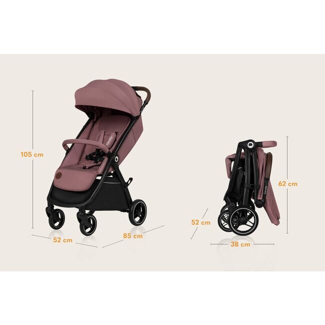 Carucior sport, Lionelo, Ingrid, Capotina impermeabila cu filtru UPF50+, Pana la 22 Kg, Spatar reglabil in 3 pozitii, Include suport pahar si plasa de tantari, Sistem pentru pliere automata, 6 luni+, Roz BYNLO-INGRID_PINK_MAUVE