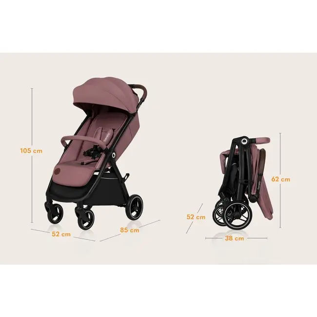 Carucior sport, Lionelo, Ingrid, Capotina impermeabila cu filtru UPF50+, Pana la 22 Kg, Spatar reglabil in 3 pozitii, Include suport pahar si plasa de tantari, Sistem pentru pliere automata, 6 luni+, Roz BYNLO-INGRID_PINK_MAUVE